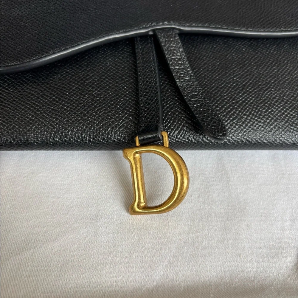 Dior Black Leather Wallet Trio with Gold Chain and D Charm